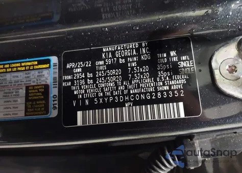 2022 Kia Telluride Ex from USA, damaged, VIN 5XYP3DHC0NG283352